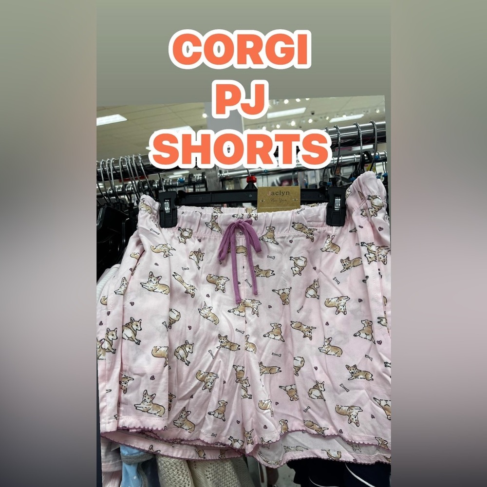NEW Jaclyn New York Pink Corgi Print PAJAMA Shorts (MEDIUM)